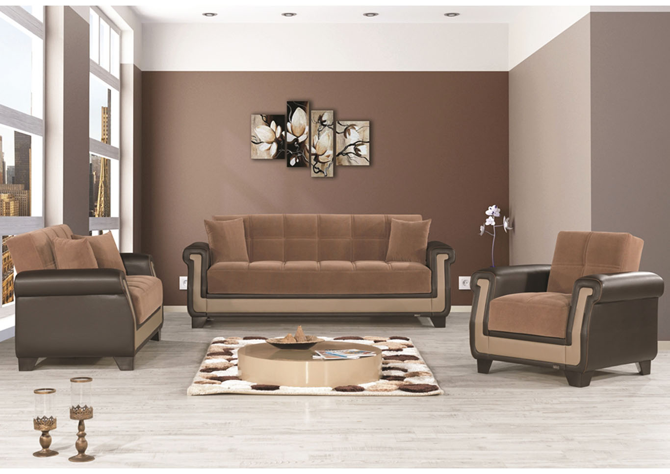 Proline Brown Microfiber Sofabed,Ottomanson (Previously Casamode)